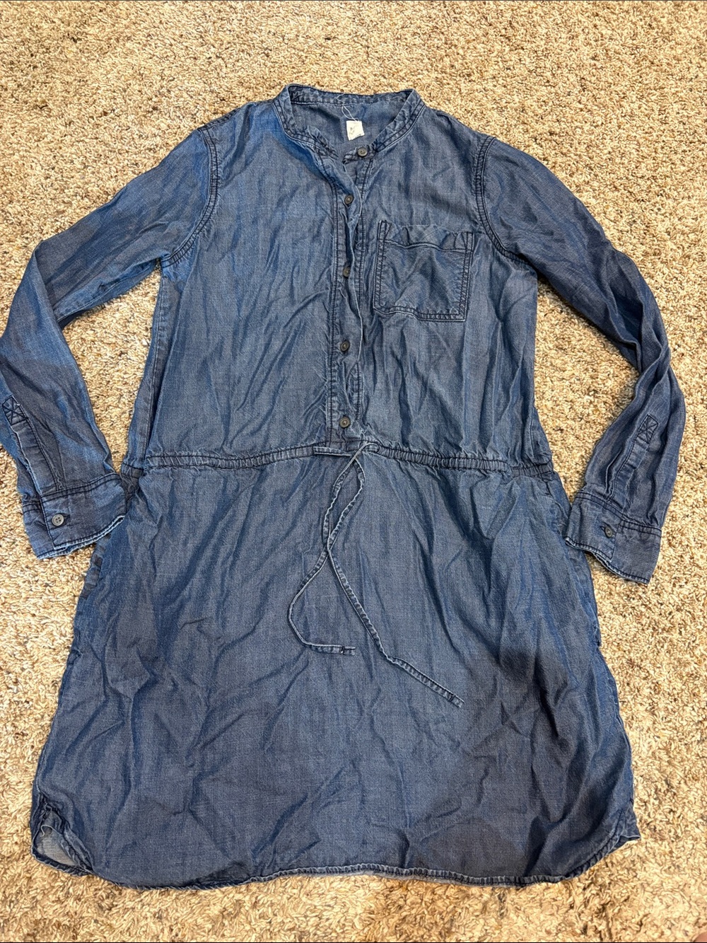 GAP Denim Blue Button-Front Drawstring Dress